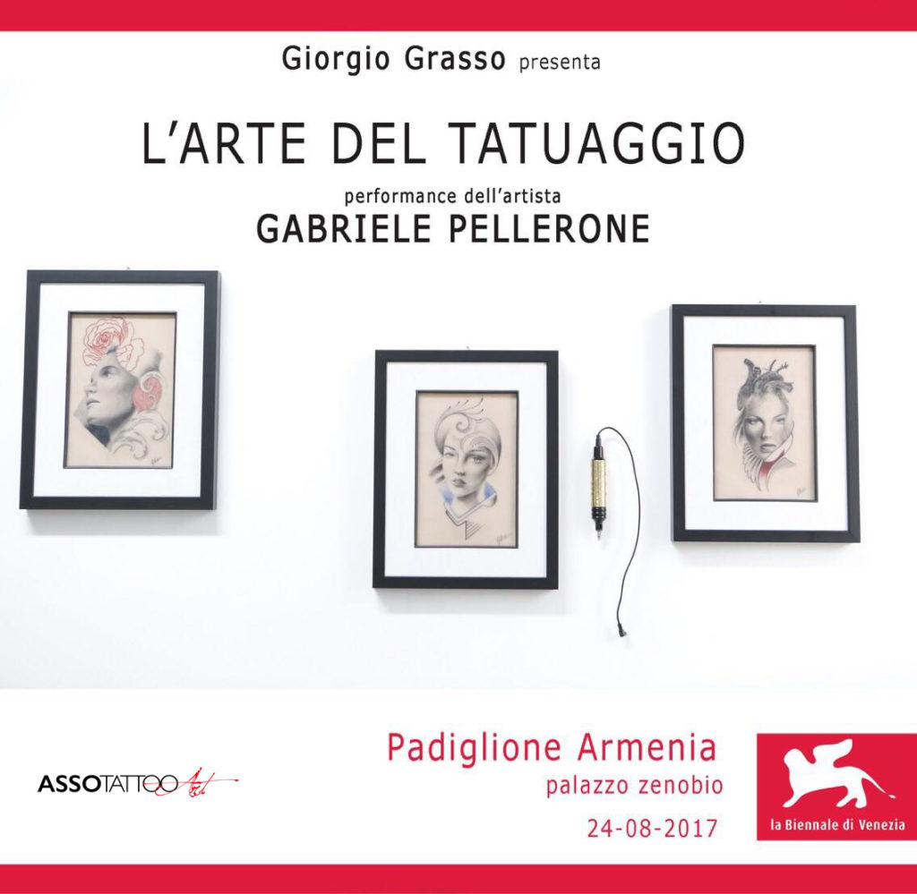 Gabriele Pellerone alla Biennale d'Arte di Venezia, tatuaggio